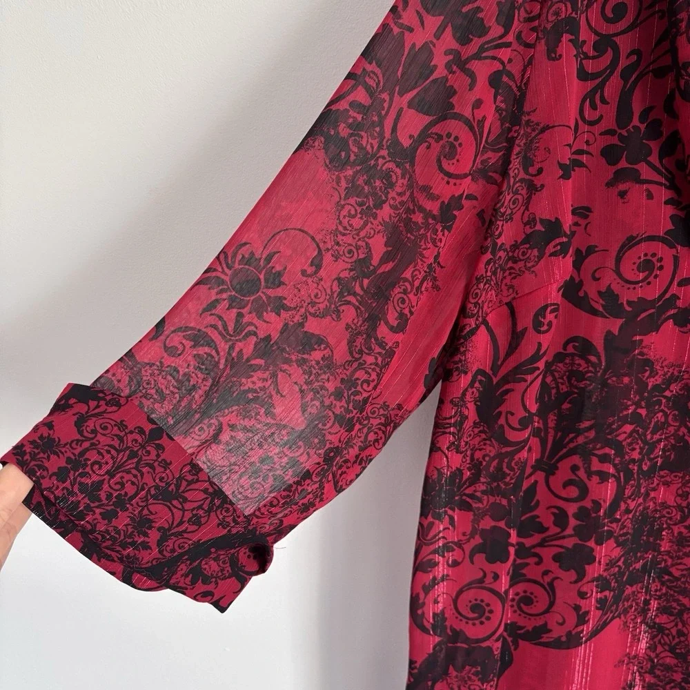 Catherines Women's Sheer Abstract Top Size 0X Red Metallic Stripes Whimsigoth‎ - Picture 7 of 11